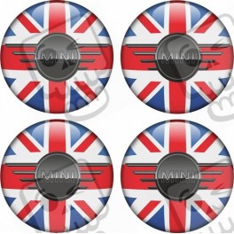 Mini Union Jack Wheel Centre Gel Badges adesivos x4