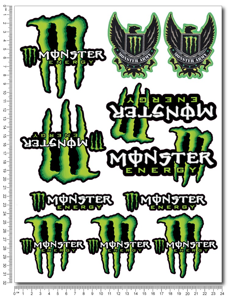 Monster Energy Sponsors Large Decal set 24x32 cm 22 stickers Laminated  (Compatible Product) - Stickerstotal