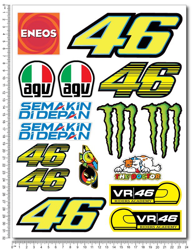 Valentino Rossi 46 The Doctor Large Decal set 24x32 cm Laminated  (Kompatibles Produkt) - Stickerstotal