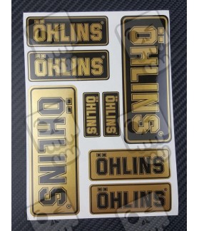 OHLINS small Decal sticker set 12x16 cm 8 stickers Black/Gold metallic Laminated (Produit compatible)