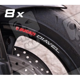 8 x DUCATI DIAVEL small Wheel decals rim stripes Laminated flag